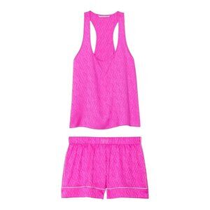 💖 Victoria’s Secret PINK Satin Racerback Tank & Shorts Pajama Set Valentine's